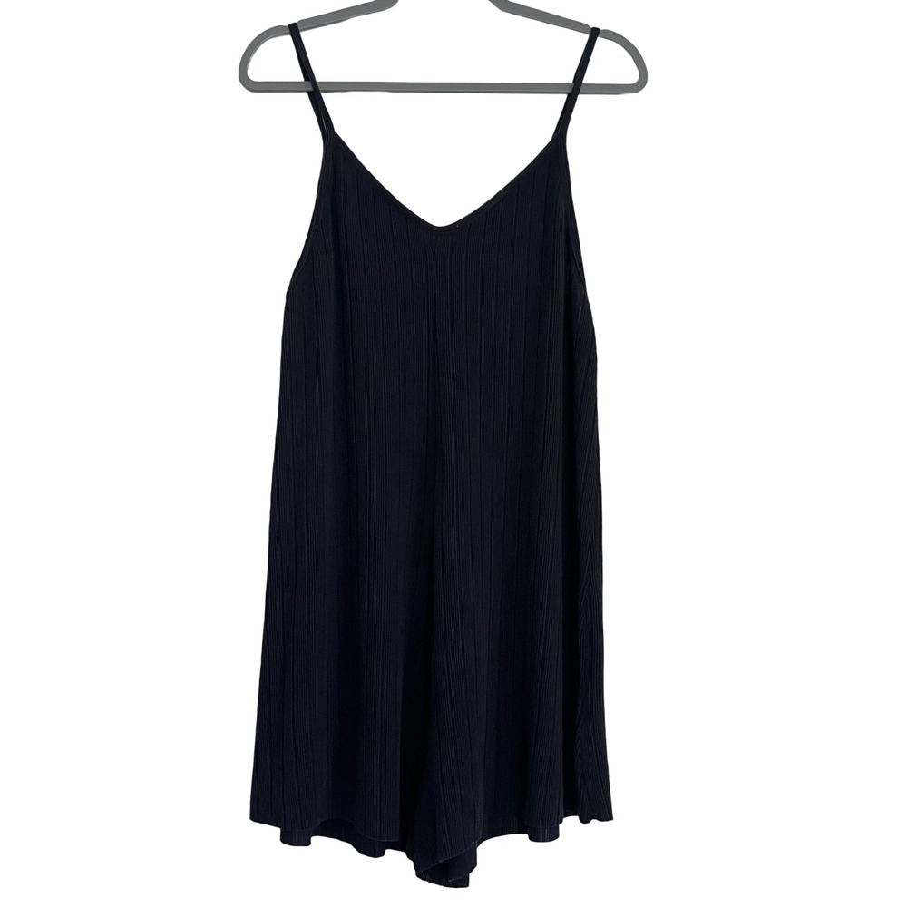 Bucketlist Knit Romper Women Large Navy New Ribbed Spaghetti Strap V-Neck Boho